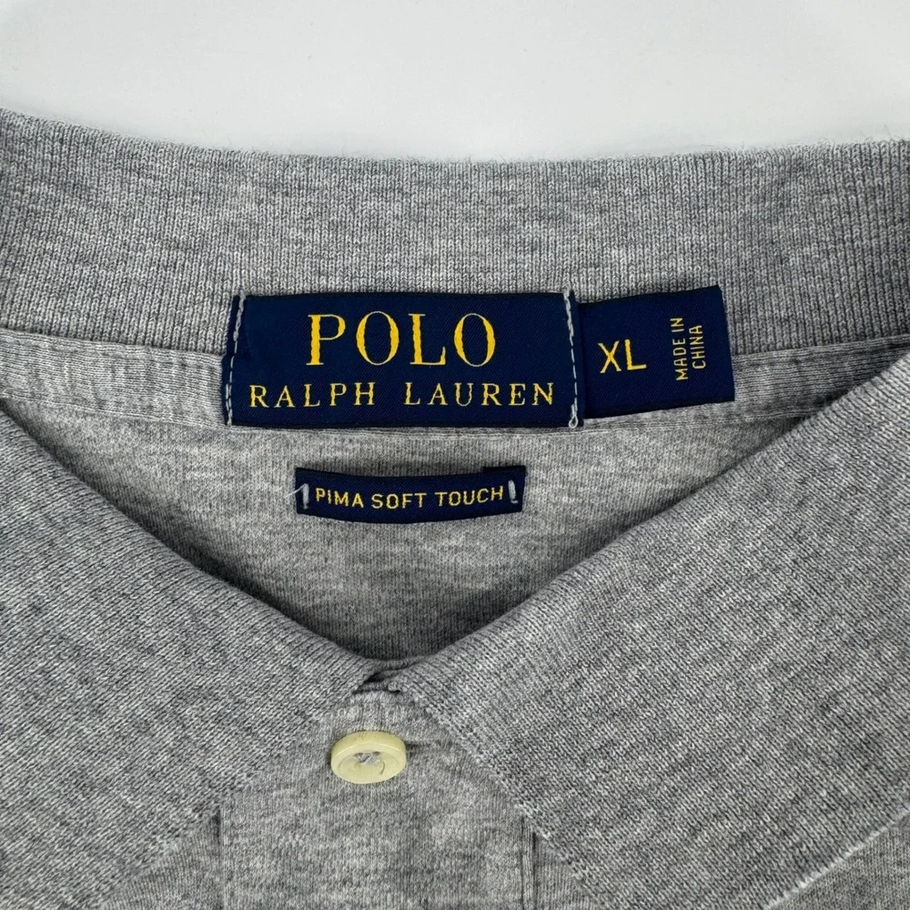 Polo Ralph Lauren Mens XL Grey Pima Soft Touch‎ Short Sleeve Polo Shirt Cotton